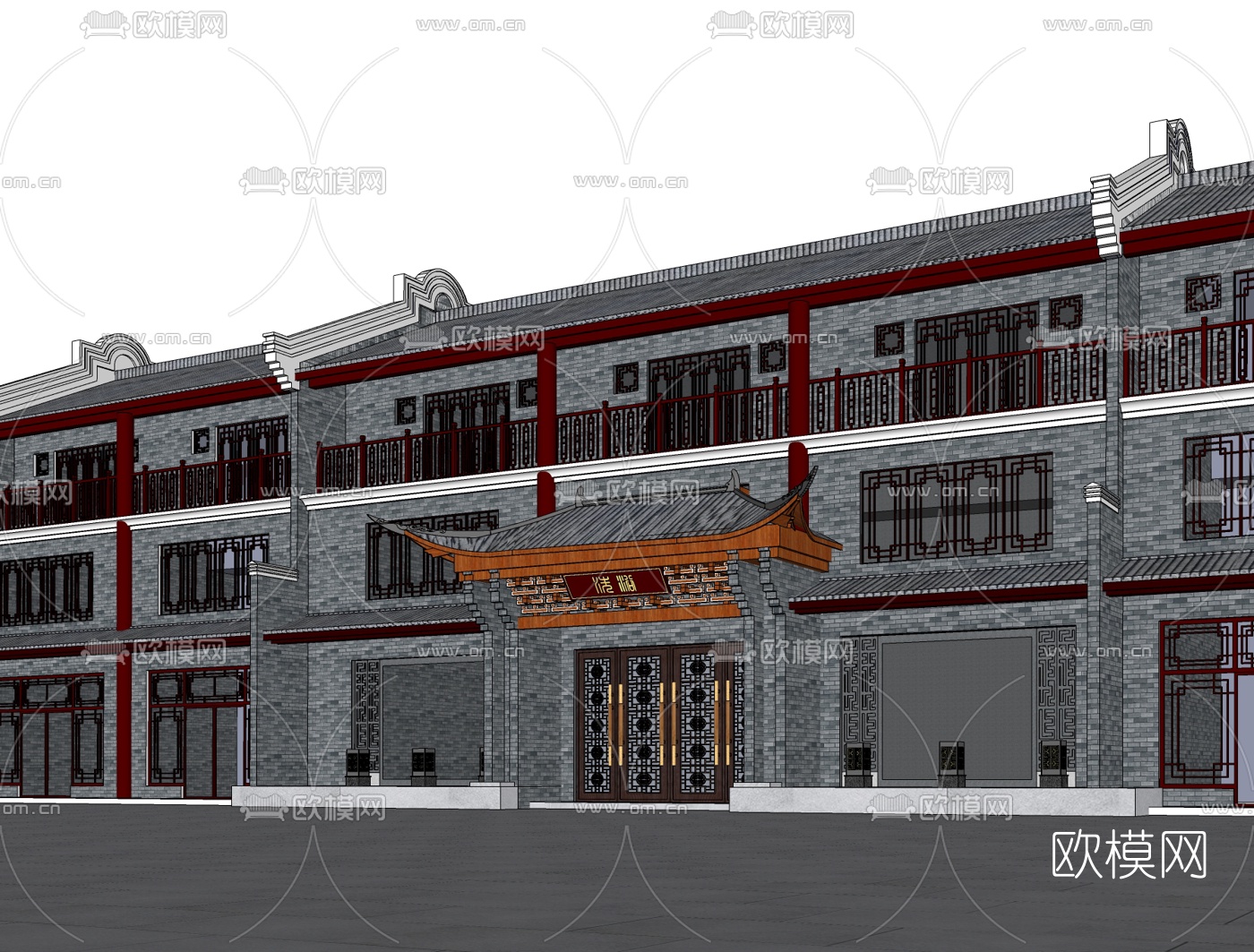 中式酒店客栈免费su模型下载