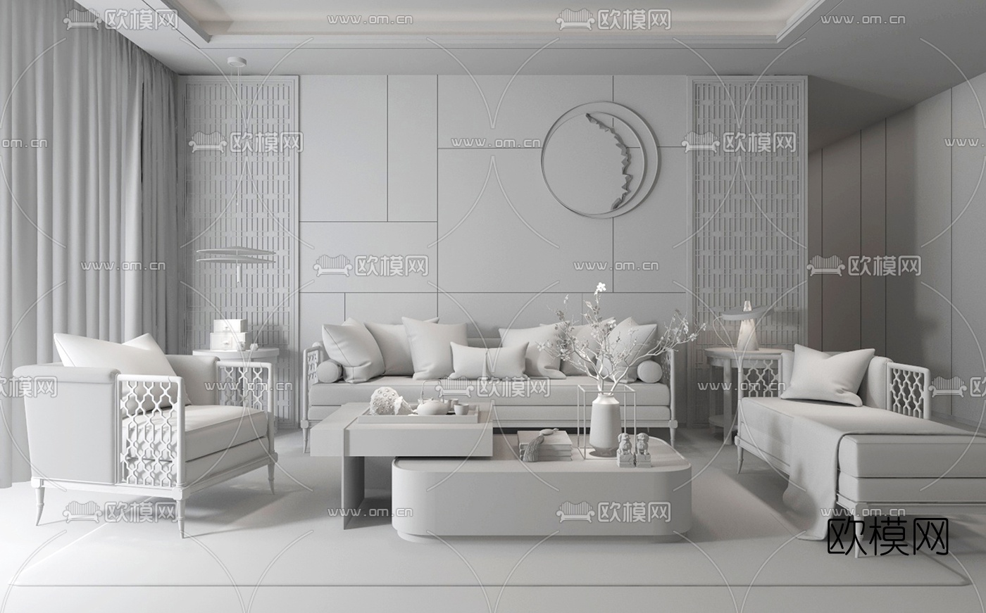 新中式轻奢沙发组合3d模型