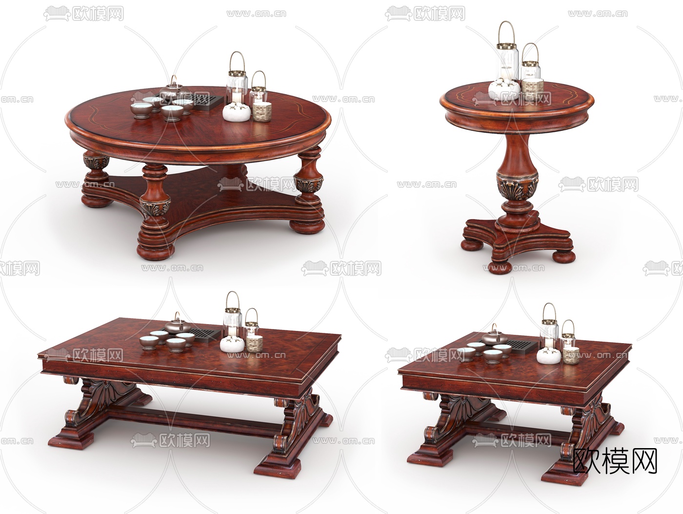 欧式古典茶几圆几角几组合3d模型下载