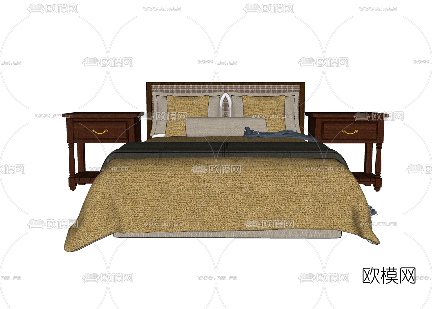 中式双人床免费su模型下载