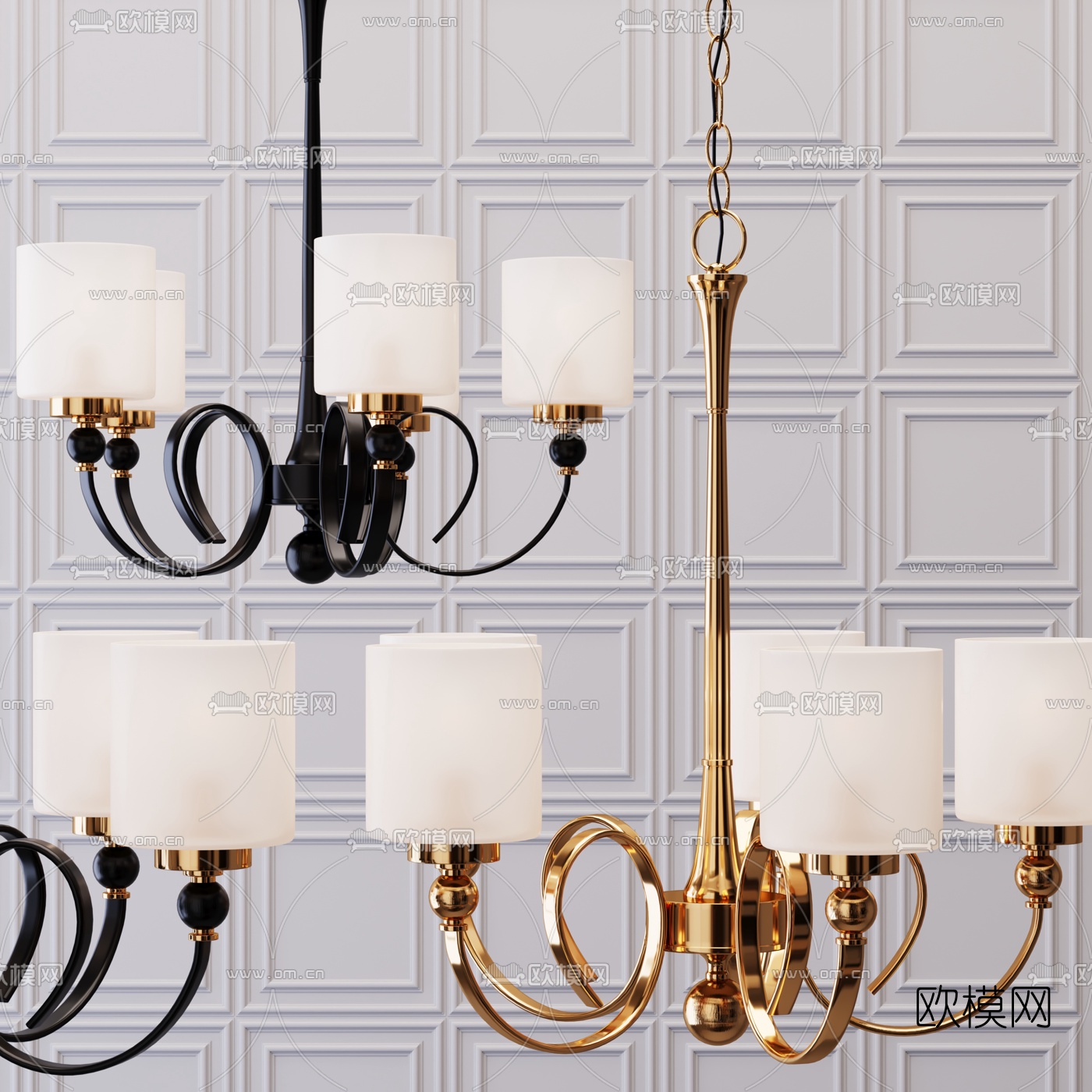 现代金属多头吊灯3d模型