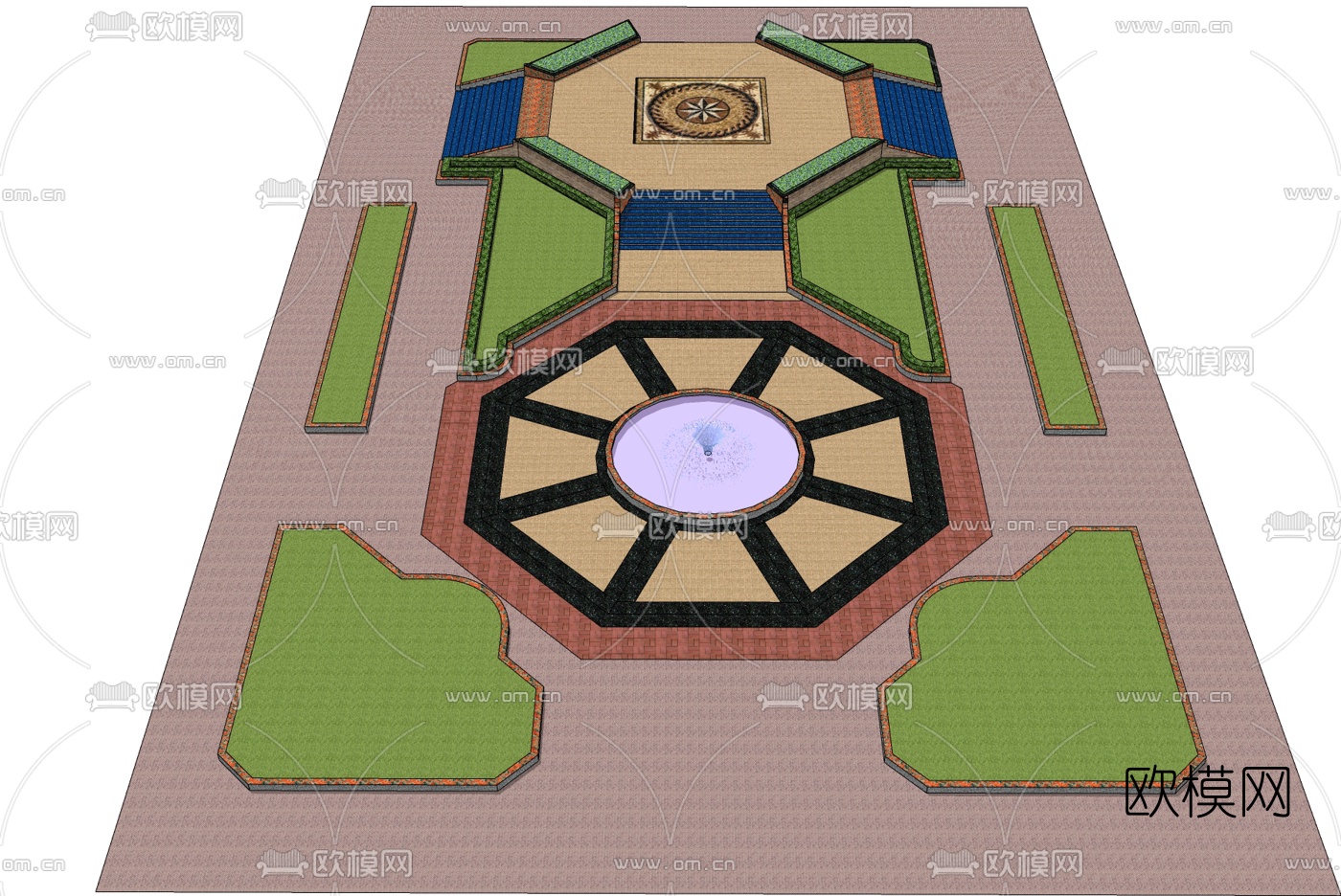 现代公园喷泉免费su模型下载