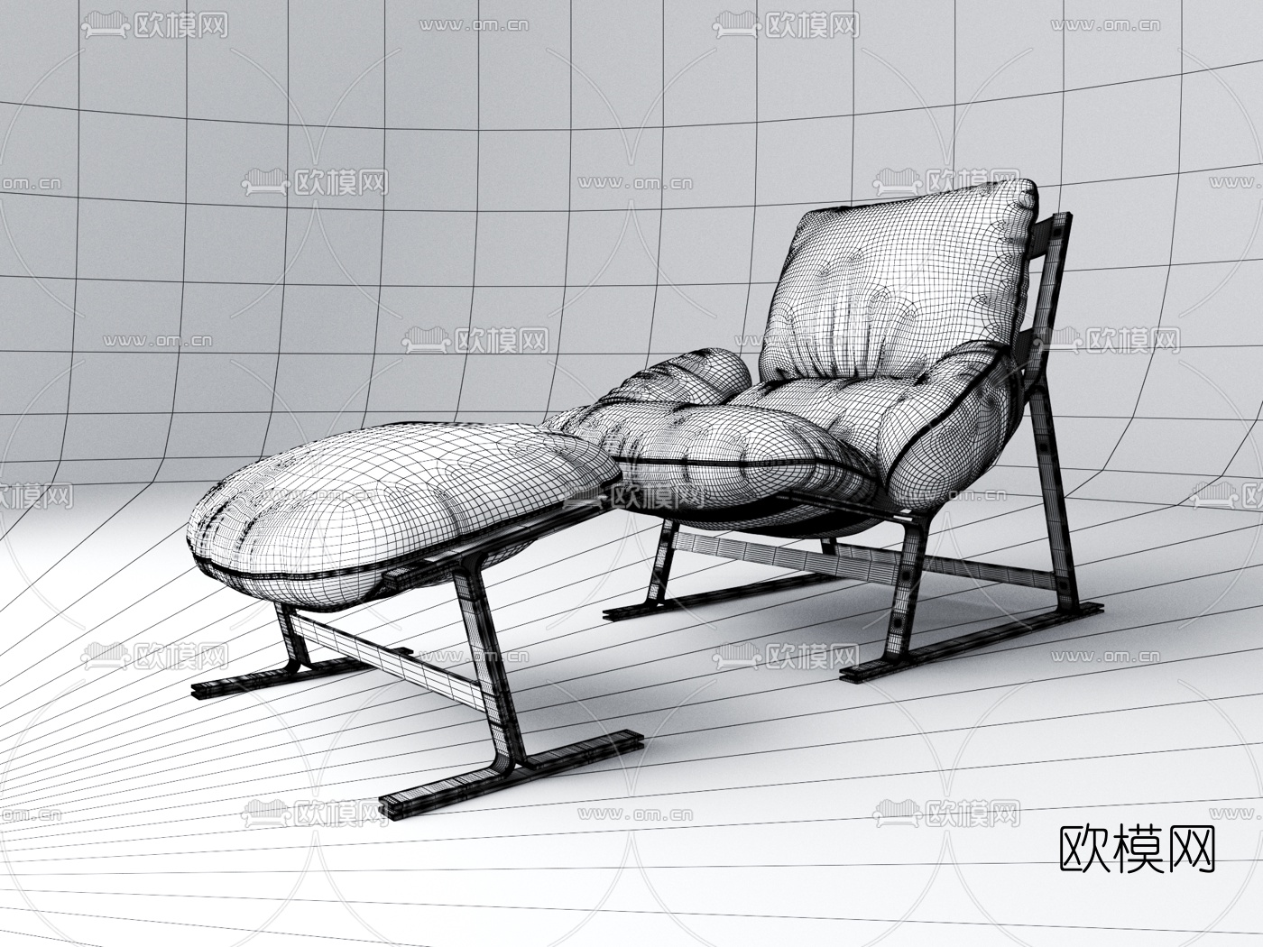 现代布艺躺椅3d模型下载（渲染图2）