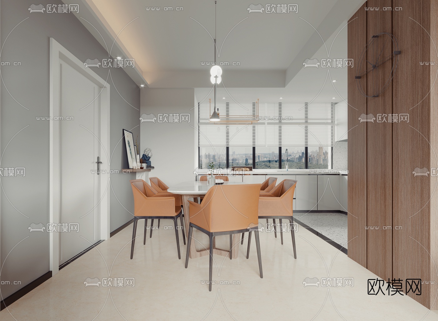 现代客厅餐厅3d模型