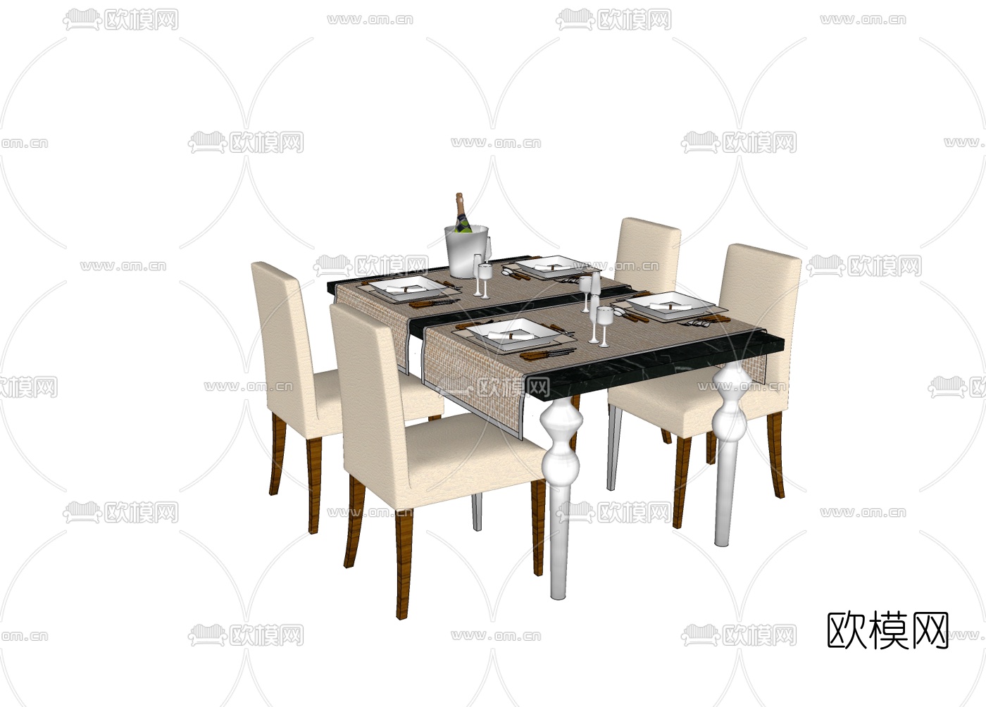 美式餐桌椅免费su模型下载