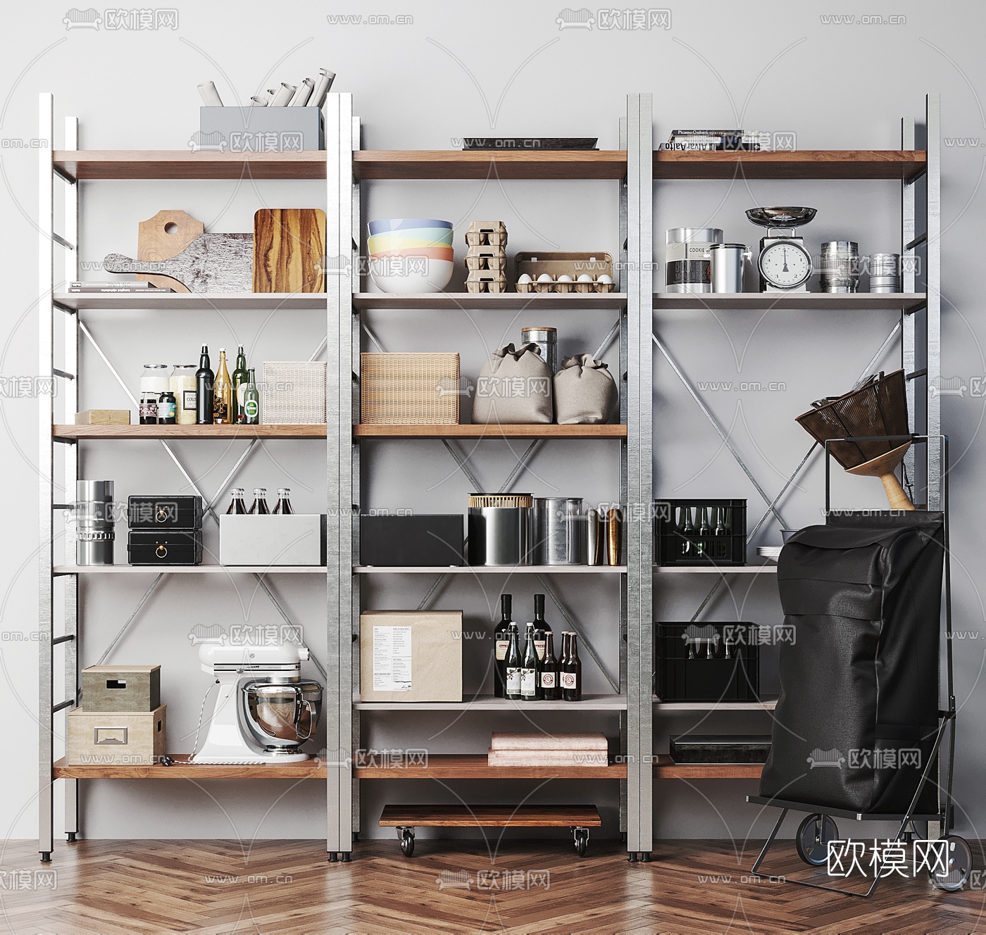美式餐具厨具食品陈设架3d模型下载（渲染图1）