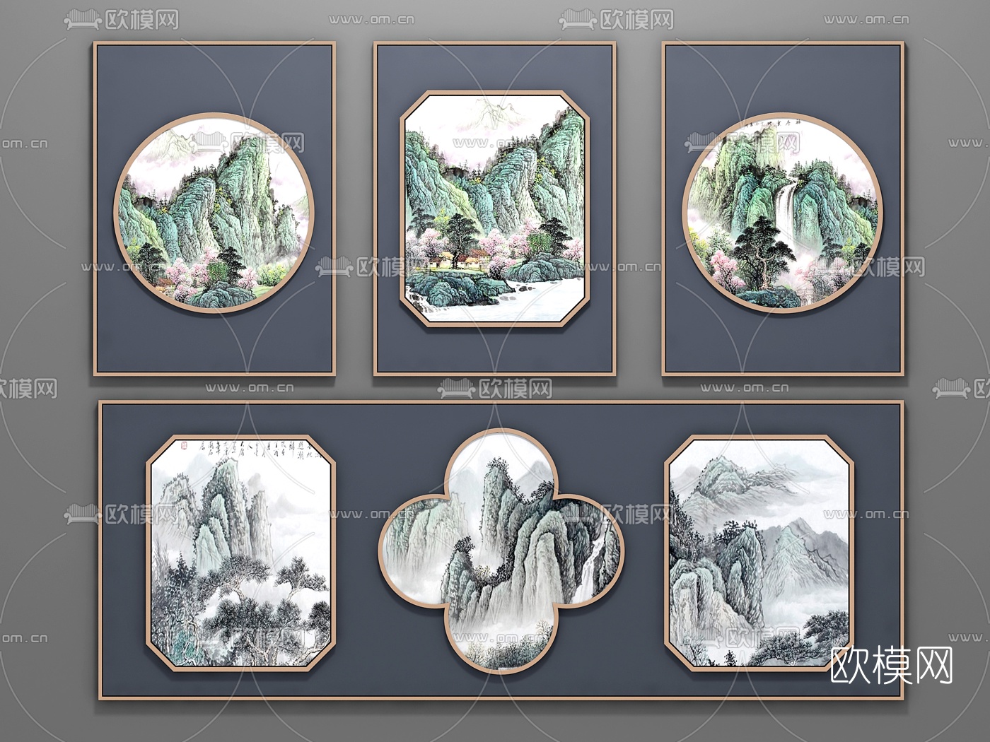 新中式山水画3d模型