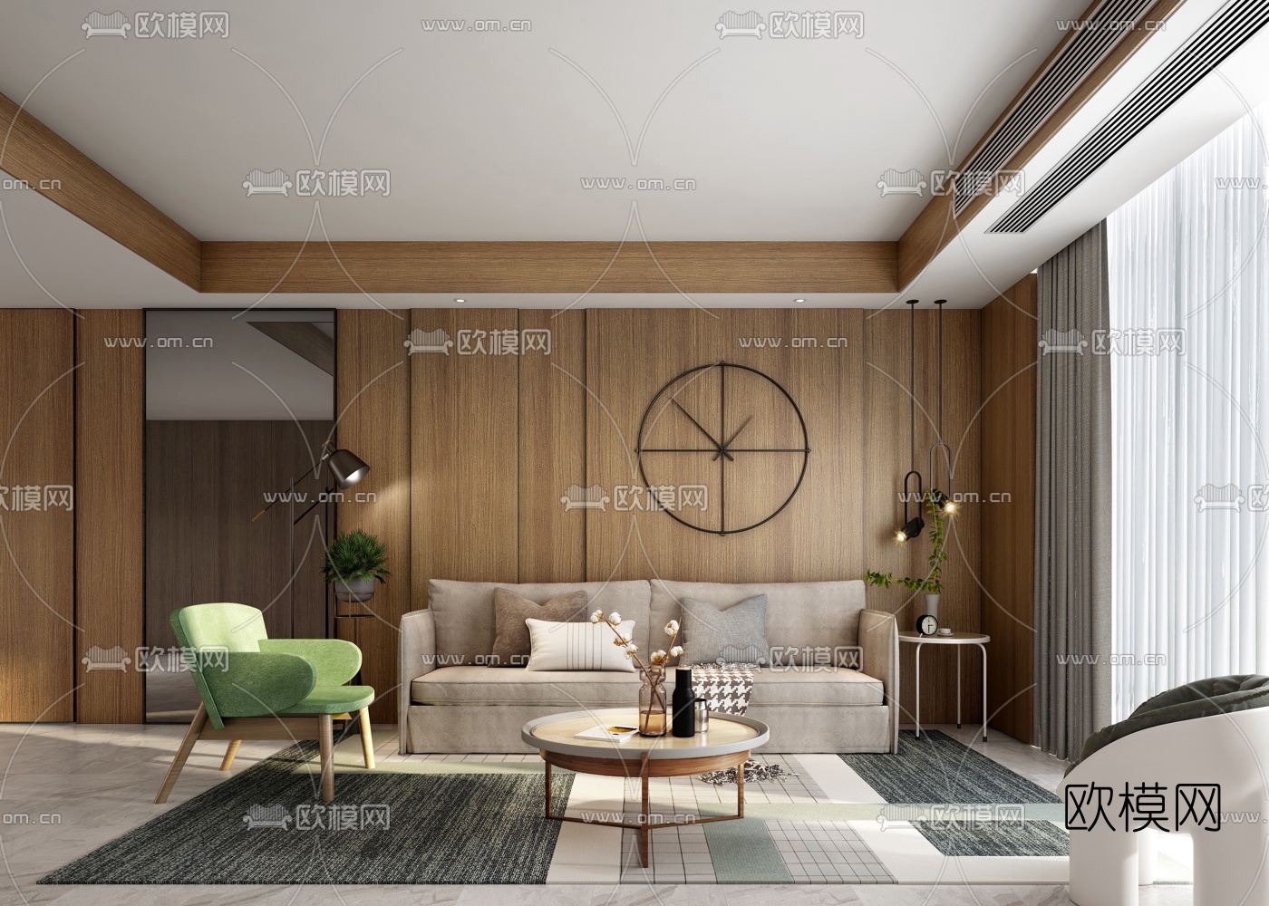 有所空间设计 北欧布艺沙发组合3d模型下载