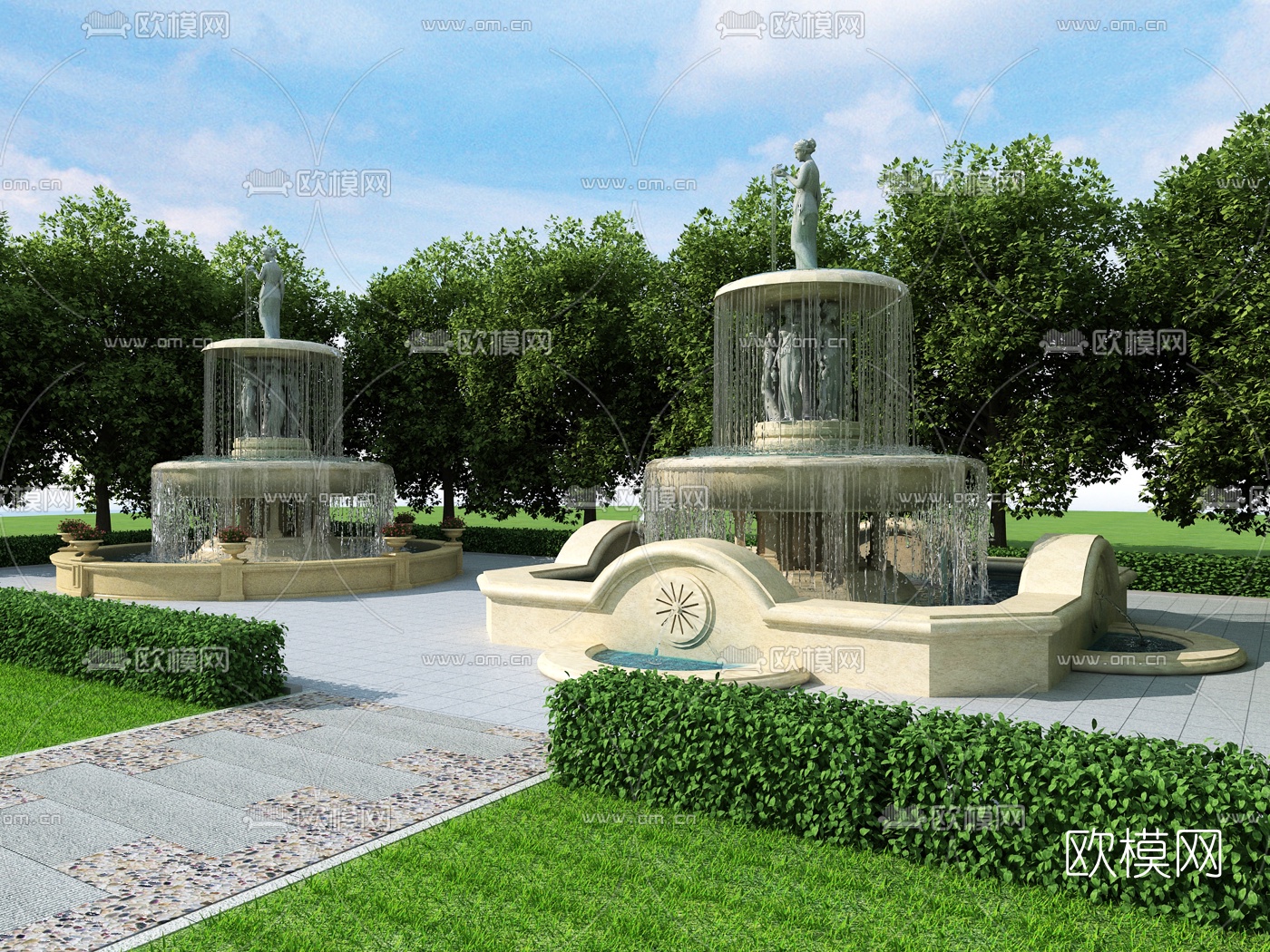 欧式喷泉水景3d模型