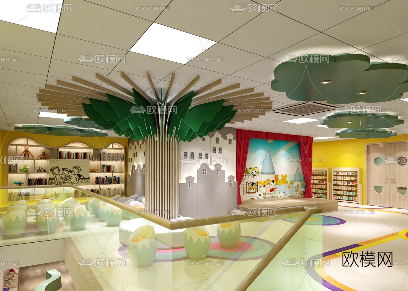 现代幼儿园教室3d模型下载（渲染图3）
