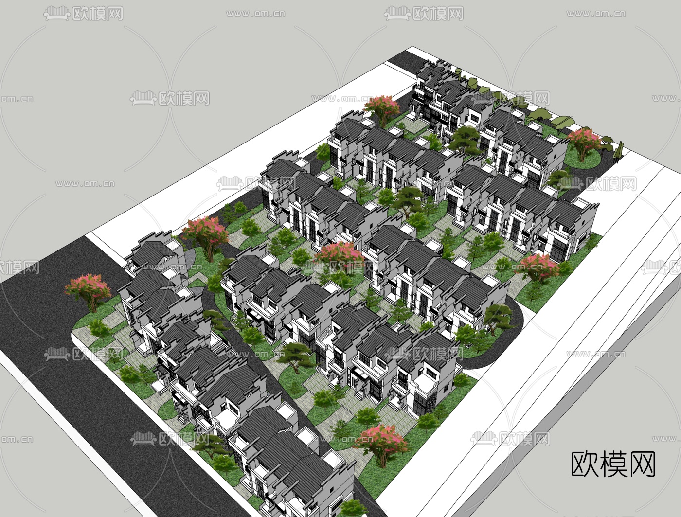 新中式小区规划免费su模型下载