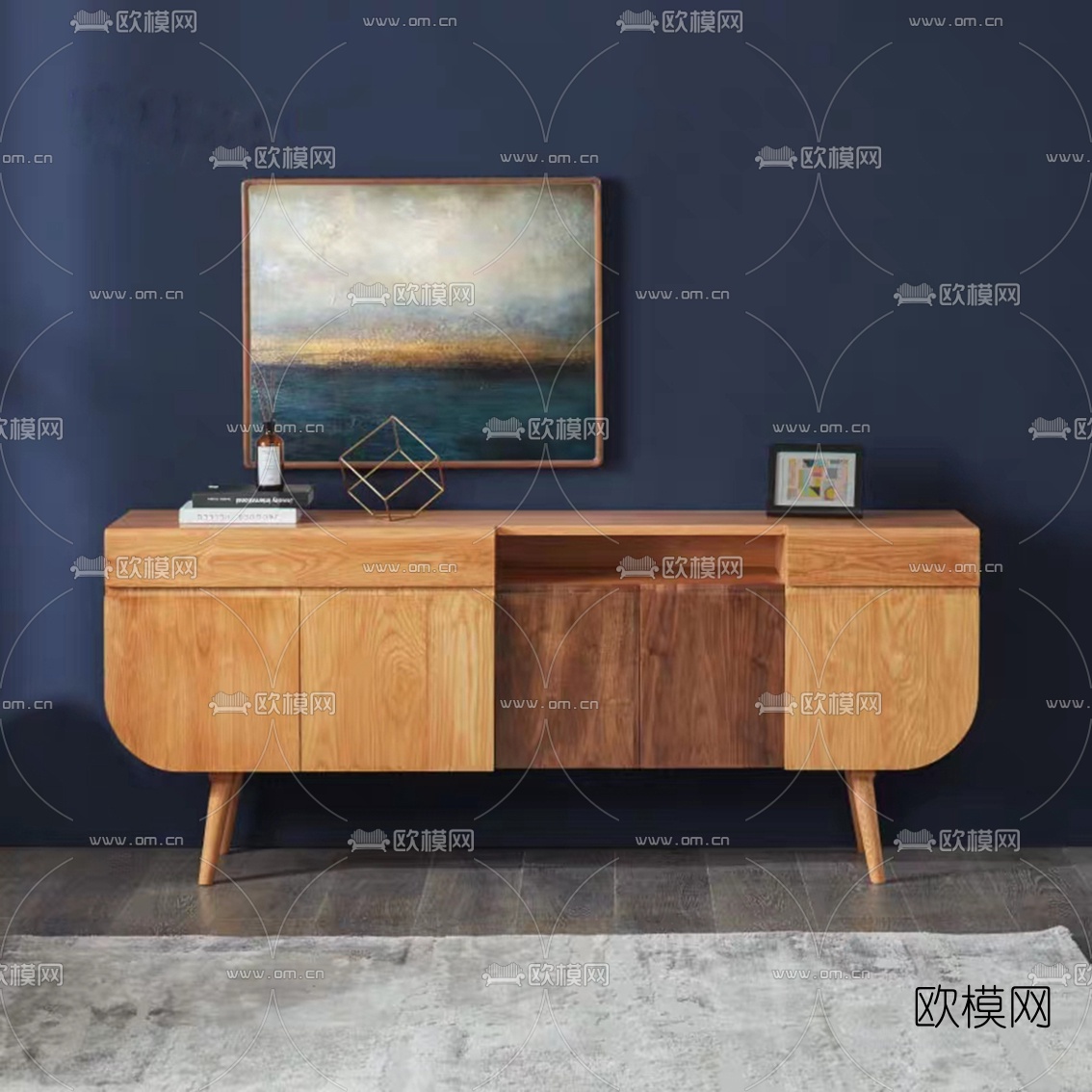 北欧实木电视柜su模型下载（渲染图2）