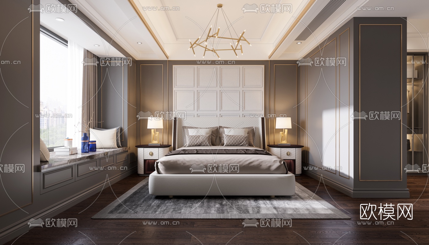 现代轻奢卧室3d模型下载