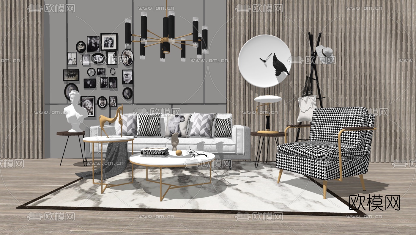 北欧轻奢沙发组合su模型下载