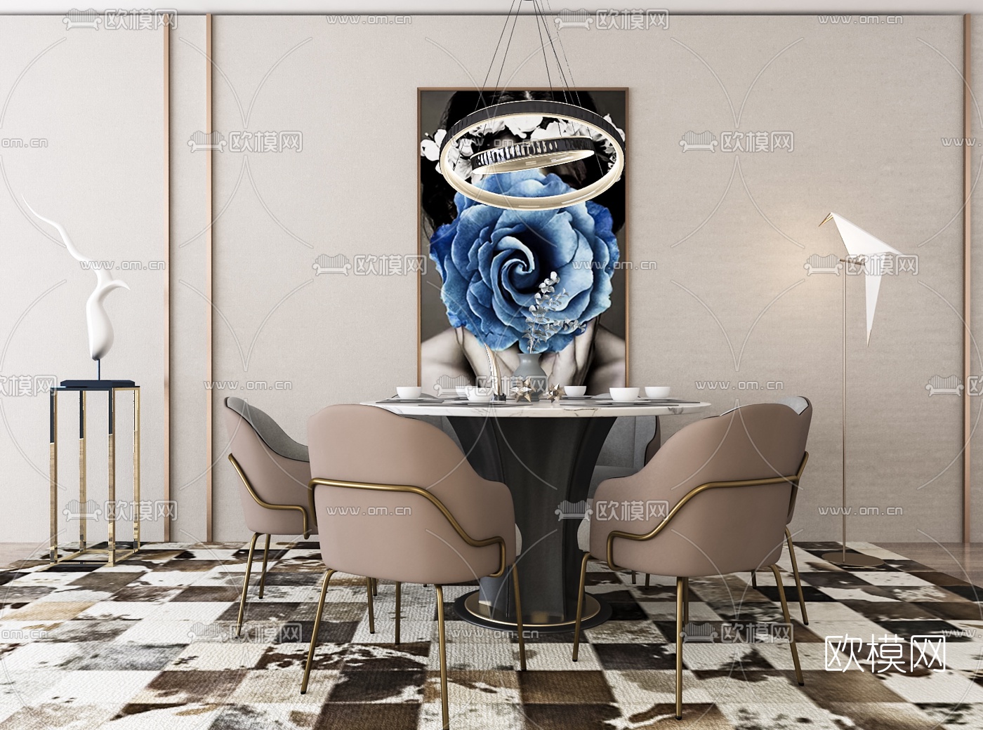 现代轻奢餐桌椅3d模型下载