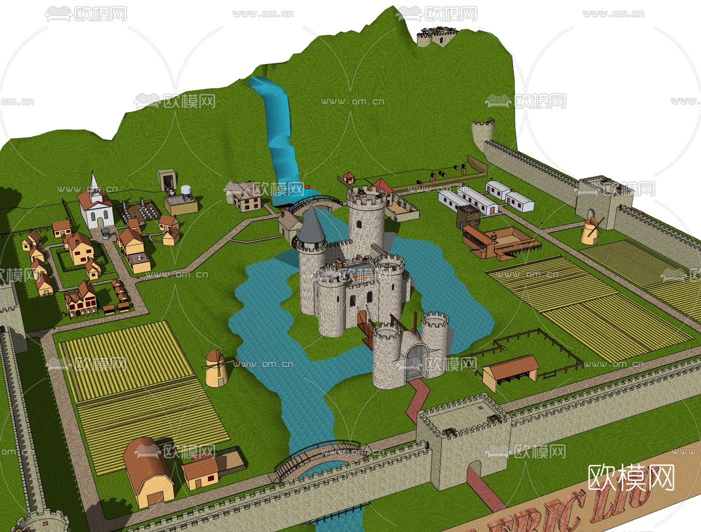 欧式古典城堡规划免费su模型下载