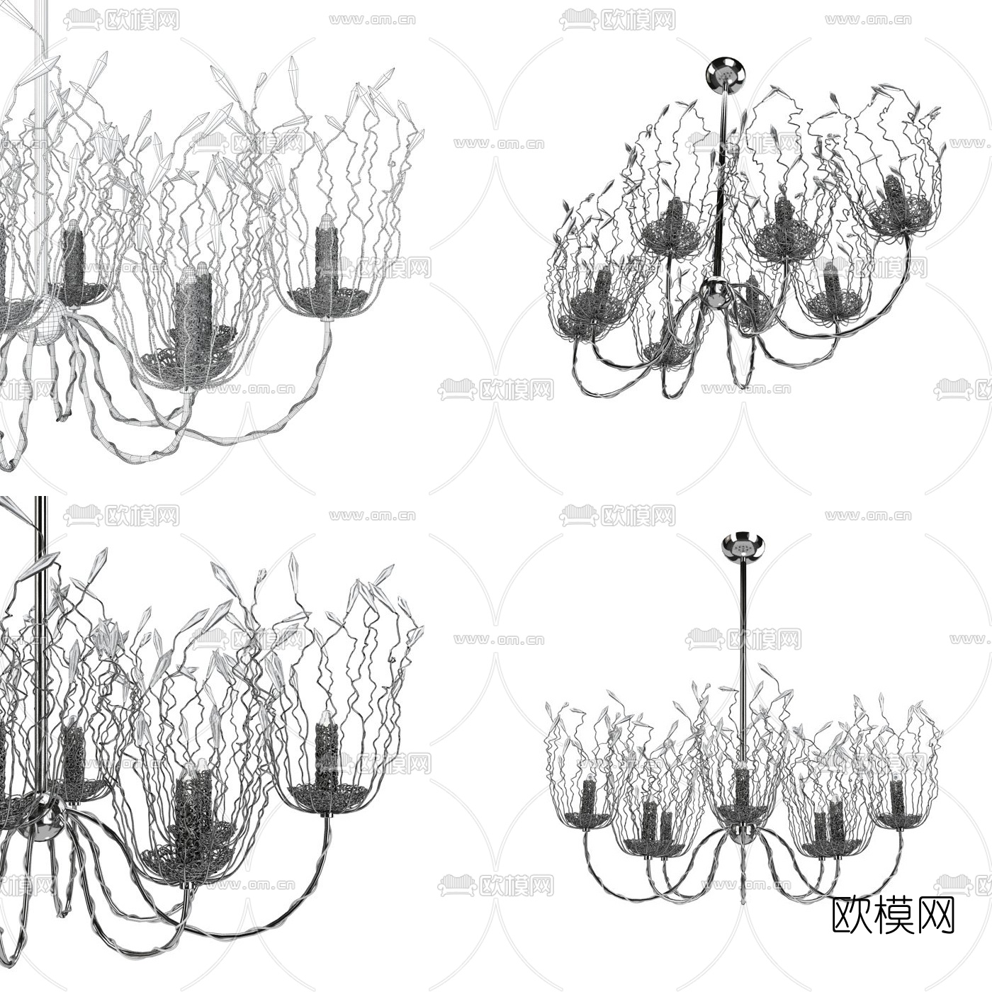 Hudson品牌简欧铁艺烛台吊灯3d模型下载（渲染图1）
