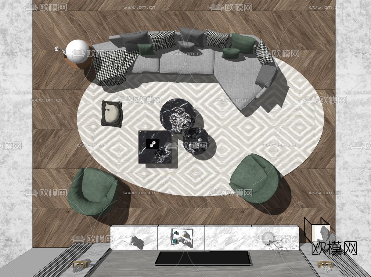 现代组合沙发su模型下载（渲染图2）
