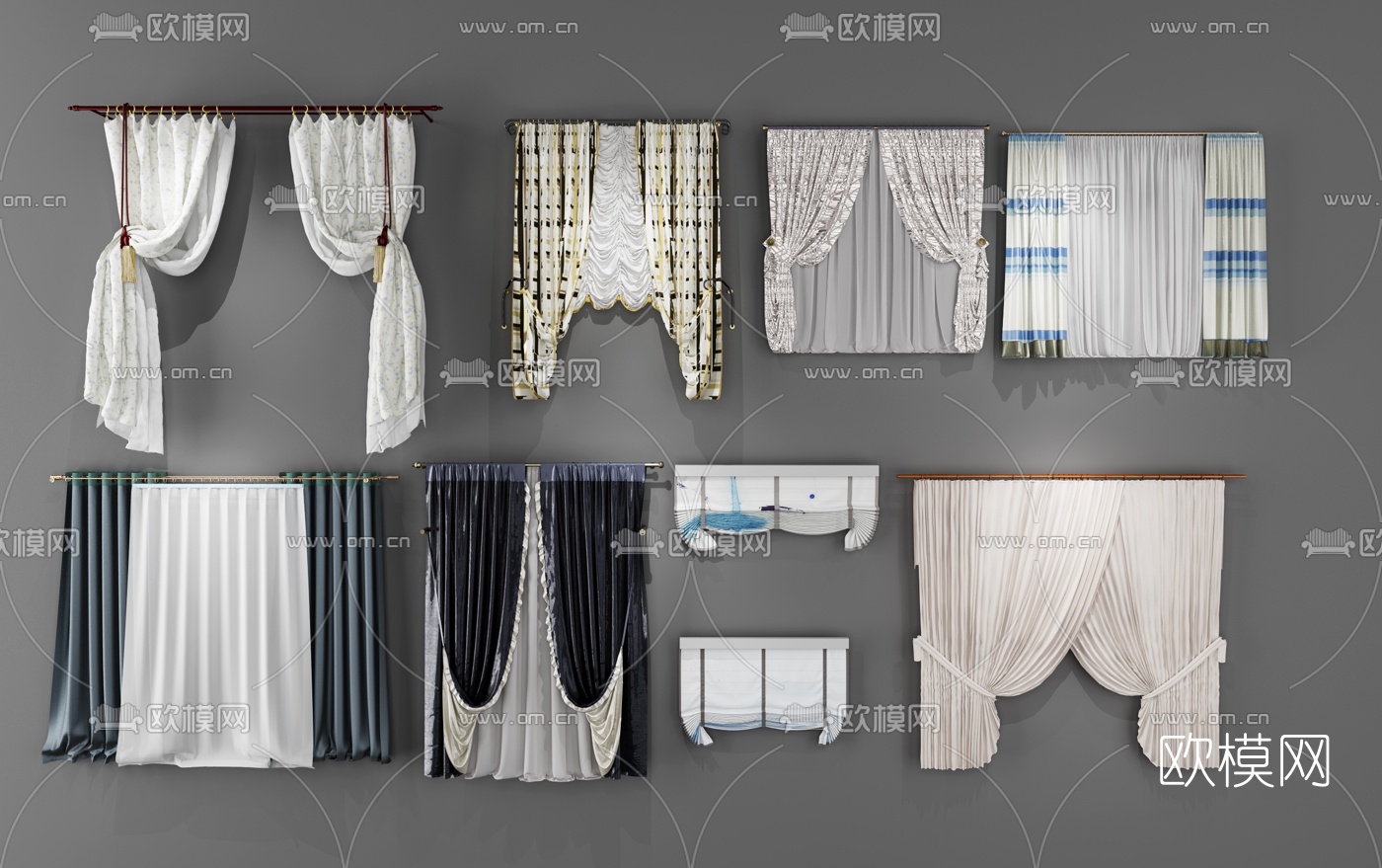 现代窗帘拉帘组合3d模型下载_ID10335143_3dmax免费模型-欧模网