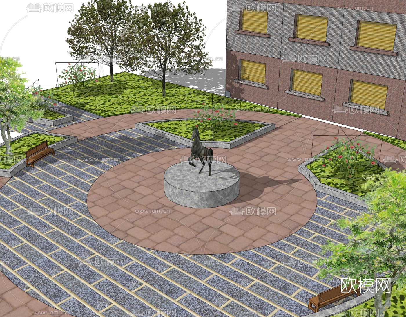 现代广场景观免费su模型下载