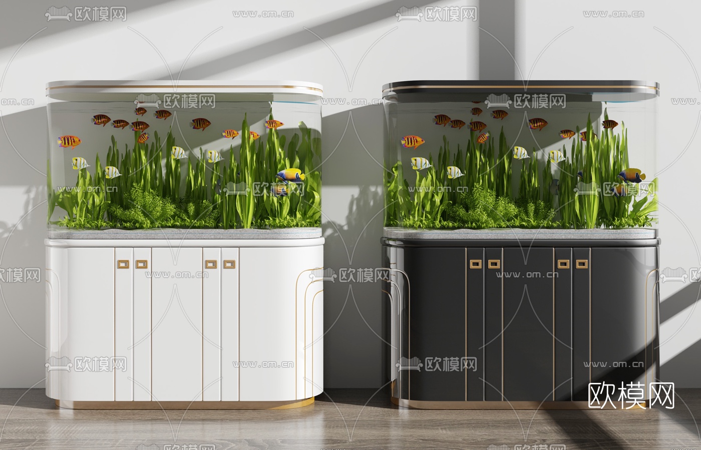 现代鱼缸水族组合3d模型下载