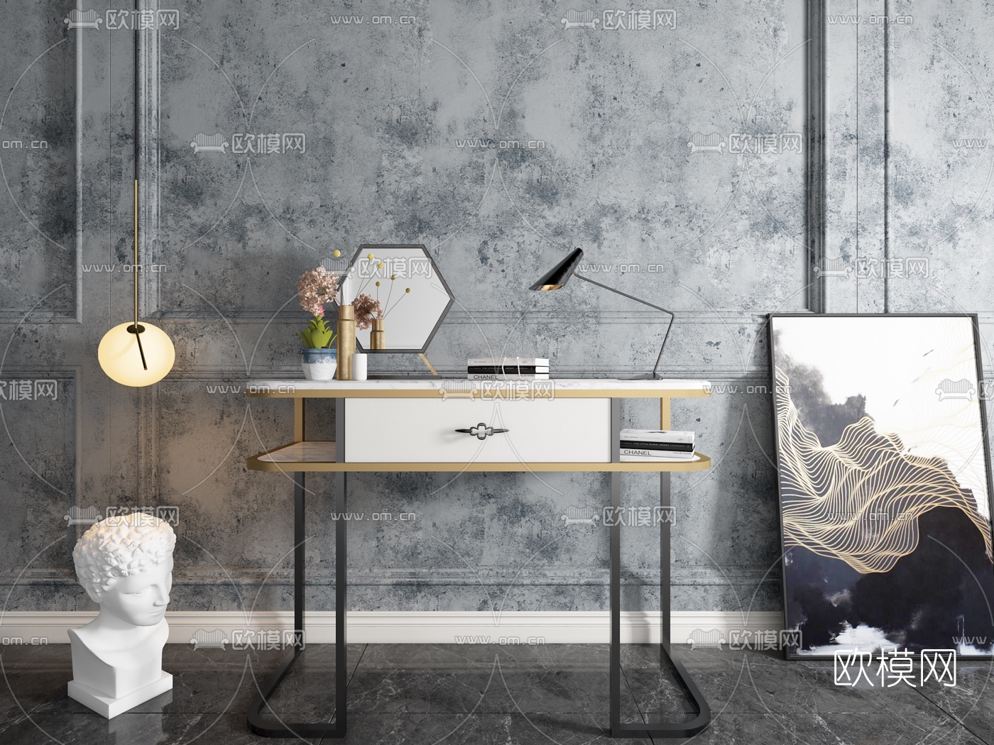 现代梳妆台3d模型下载（渲染图1）