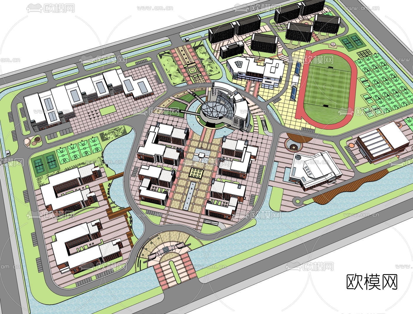 现代学校规划免费su模型下载（渲染图2）