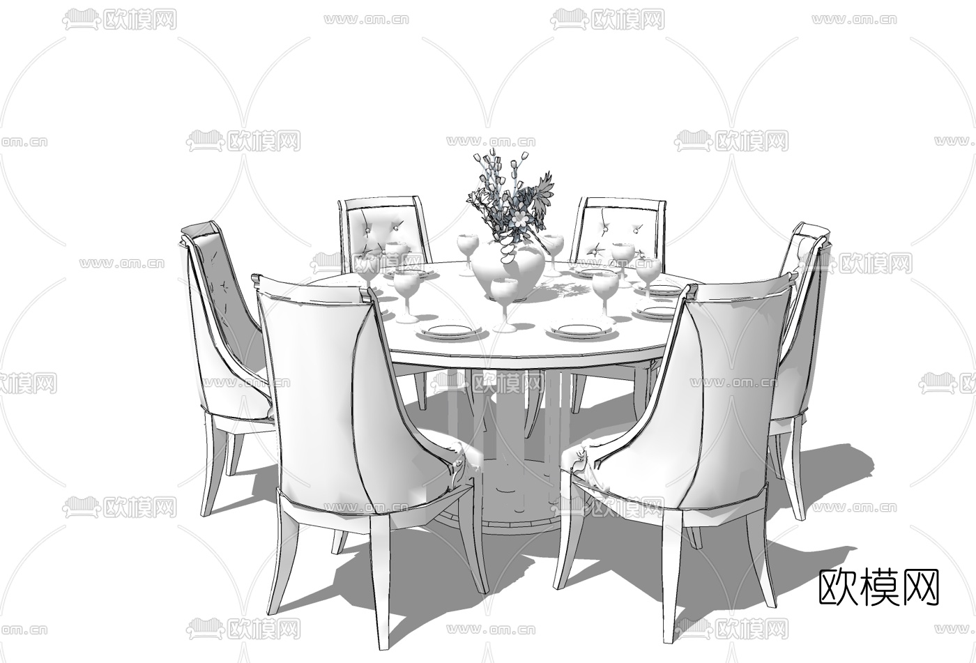 欧式餐桌椅免费su模型下载
