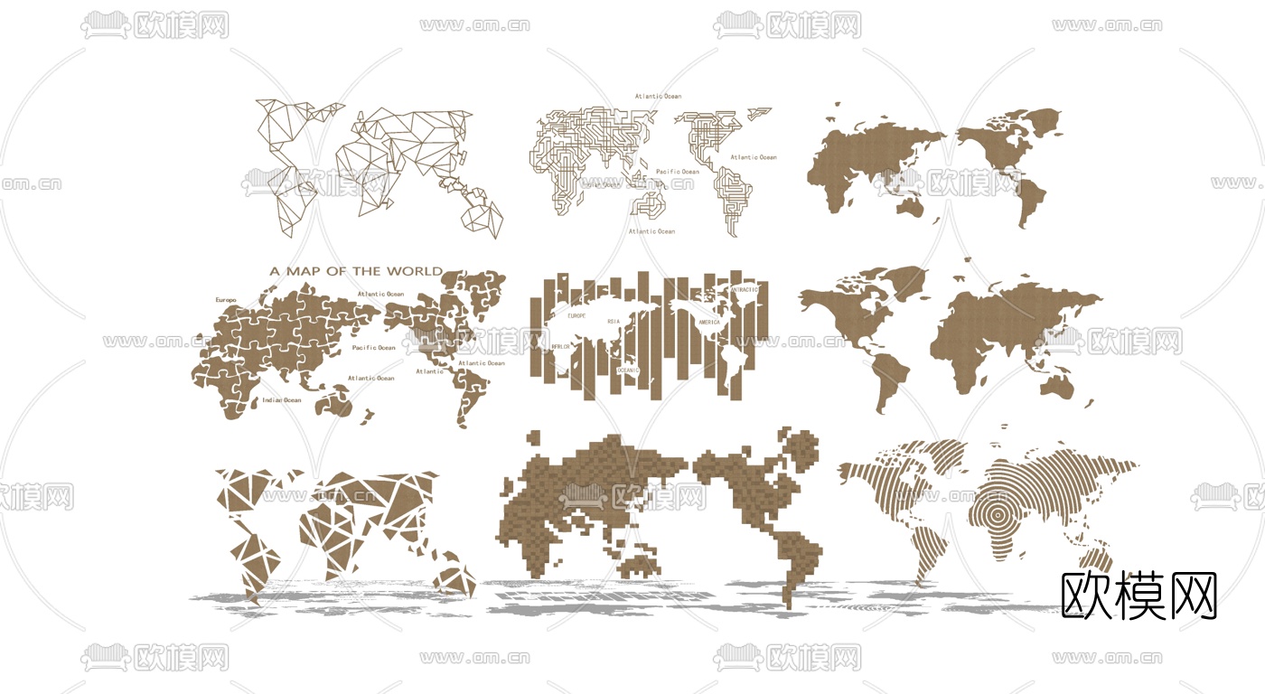 现代世界地图墙饰挂件su模型下载