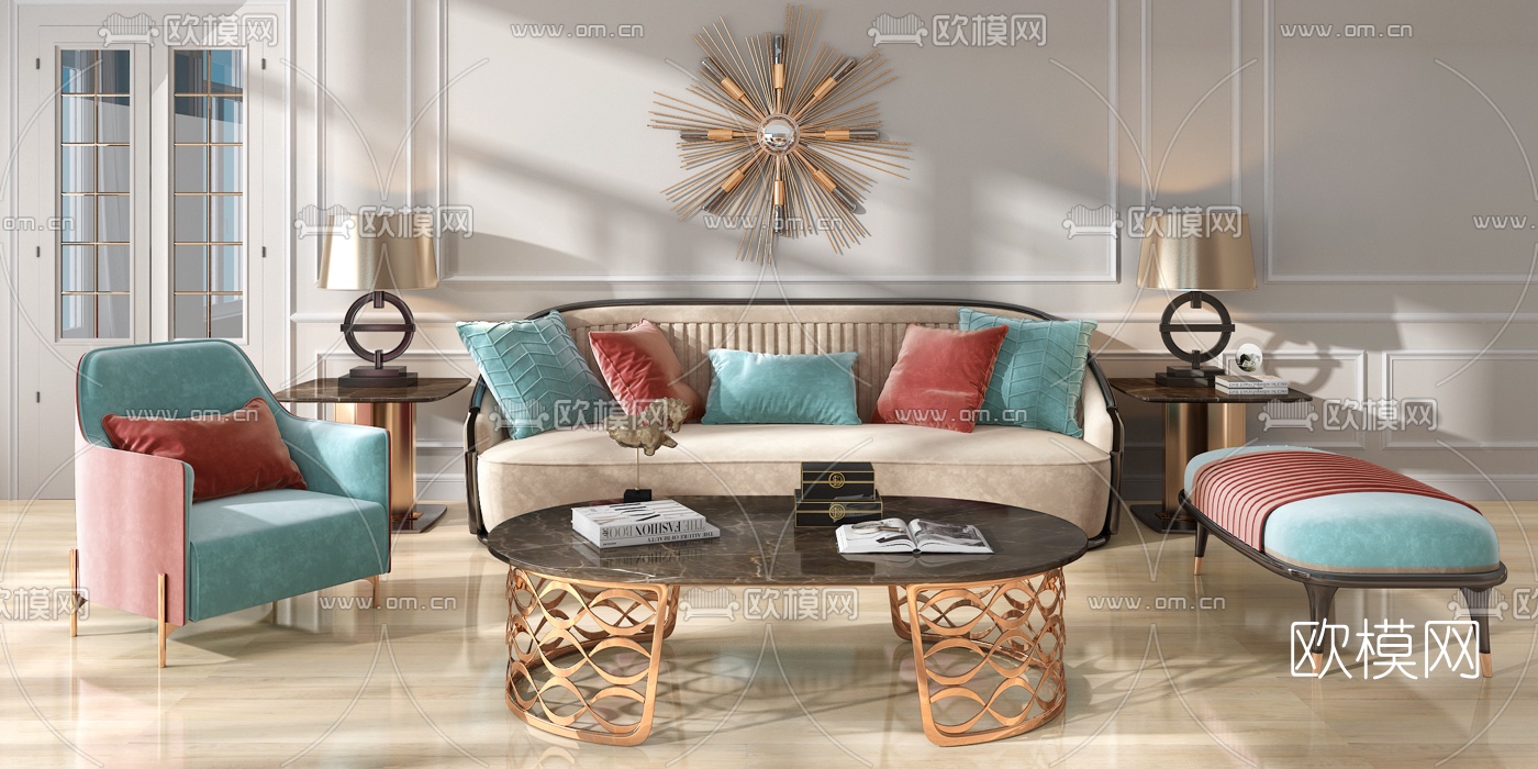 后现代轻奢沙发组合3d模型下载