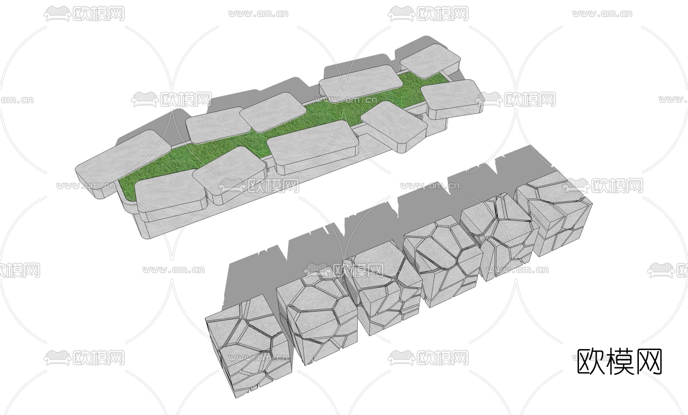 现代花坛坐凳su模型下载