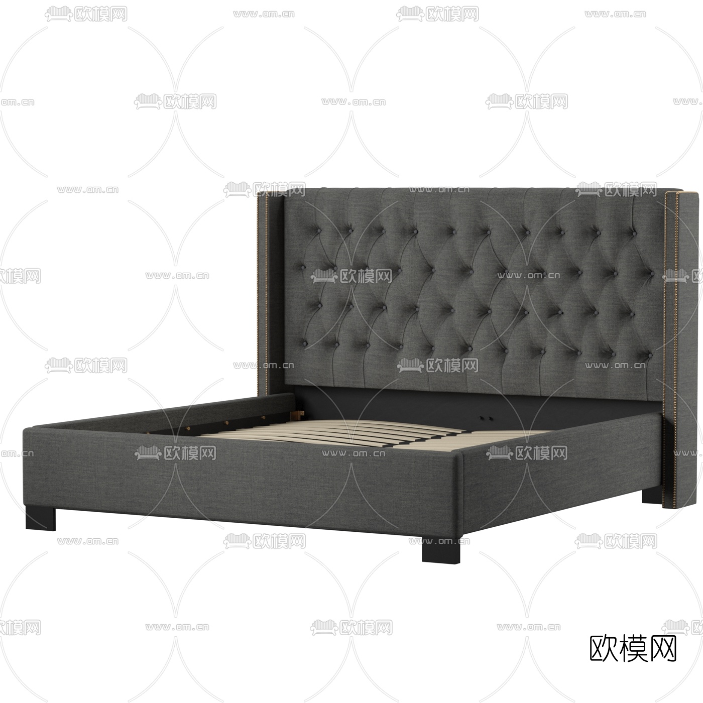 美式简约双人床架3d模型下载（渲染图1）