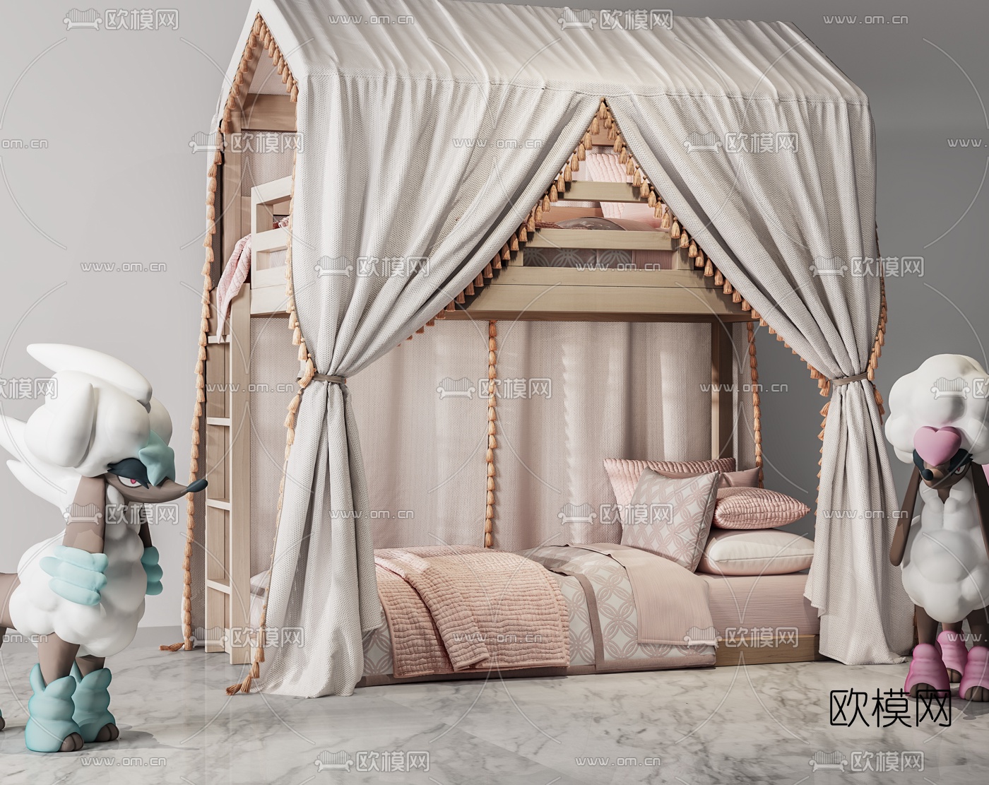现代儿童床3d模型下载（渲染图2）
