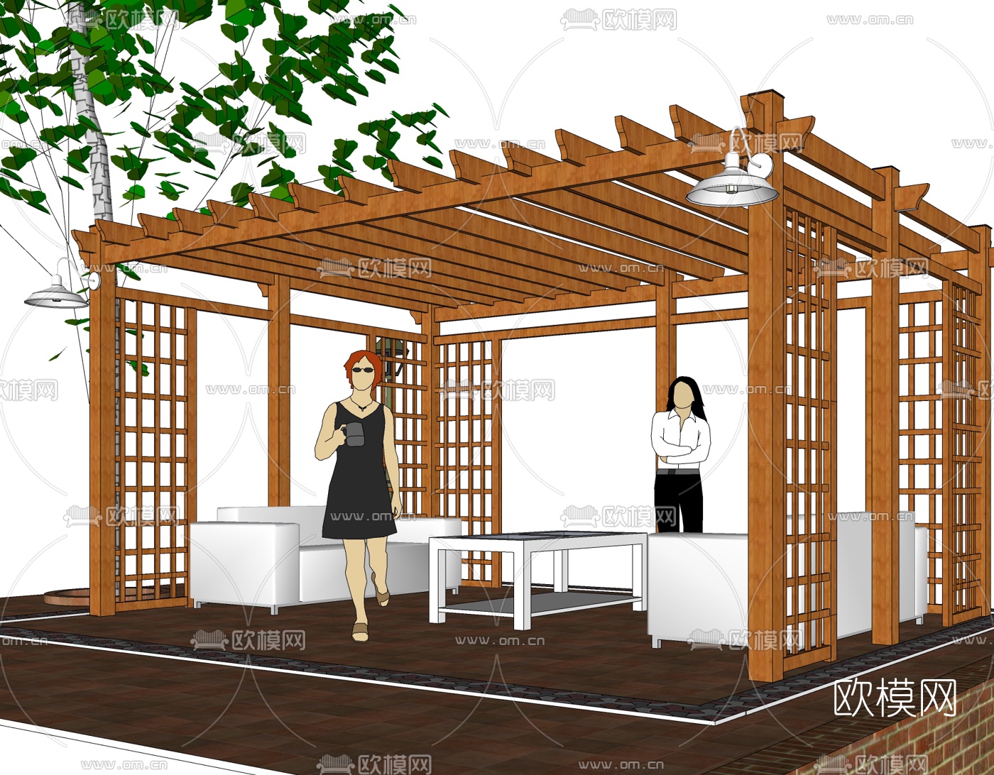 现代廊架免费su模型下载