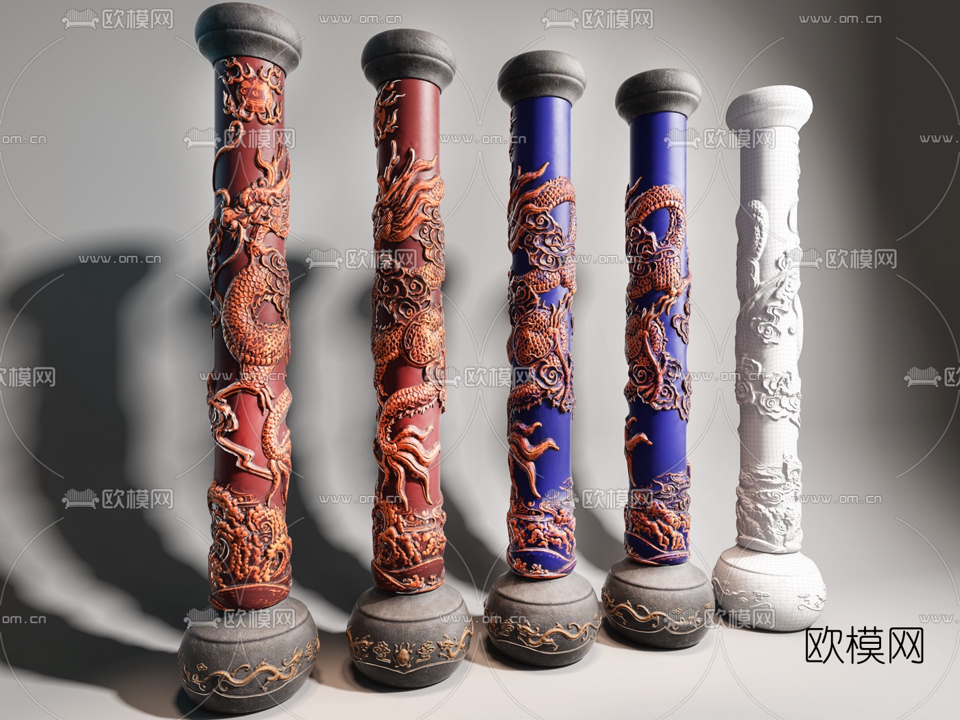 新中式盘龙柱子3d模型下载（渲染图1）
