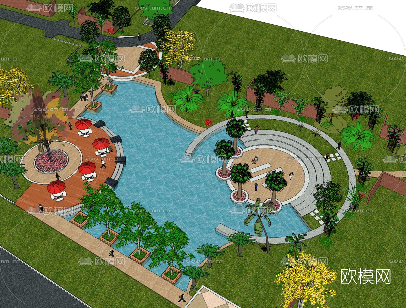 欧式公园景观免费su模型下载