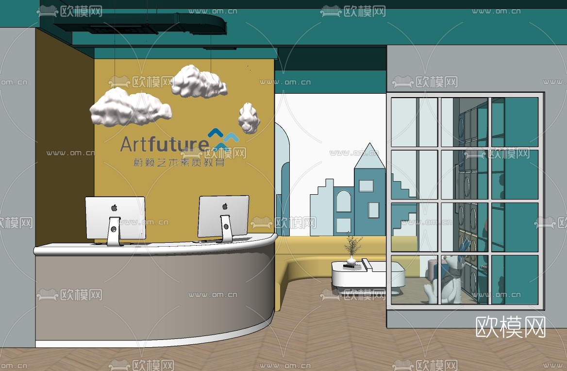 现代幼儿园su模型下载（渲染图1）