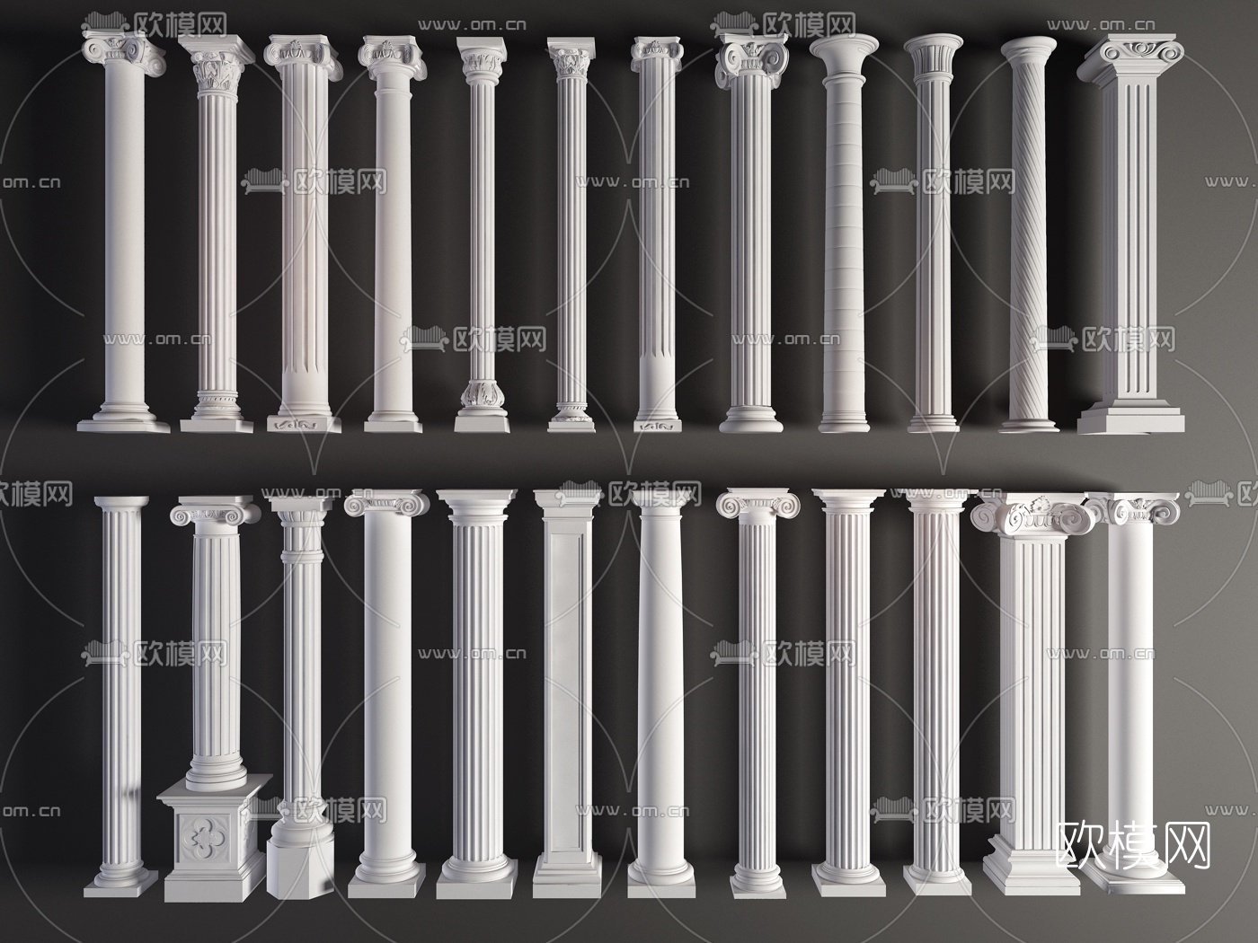 欧式石膏雕花罗马柱组合3D模型下载