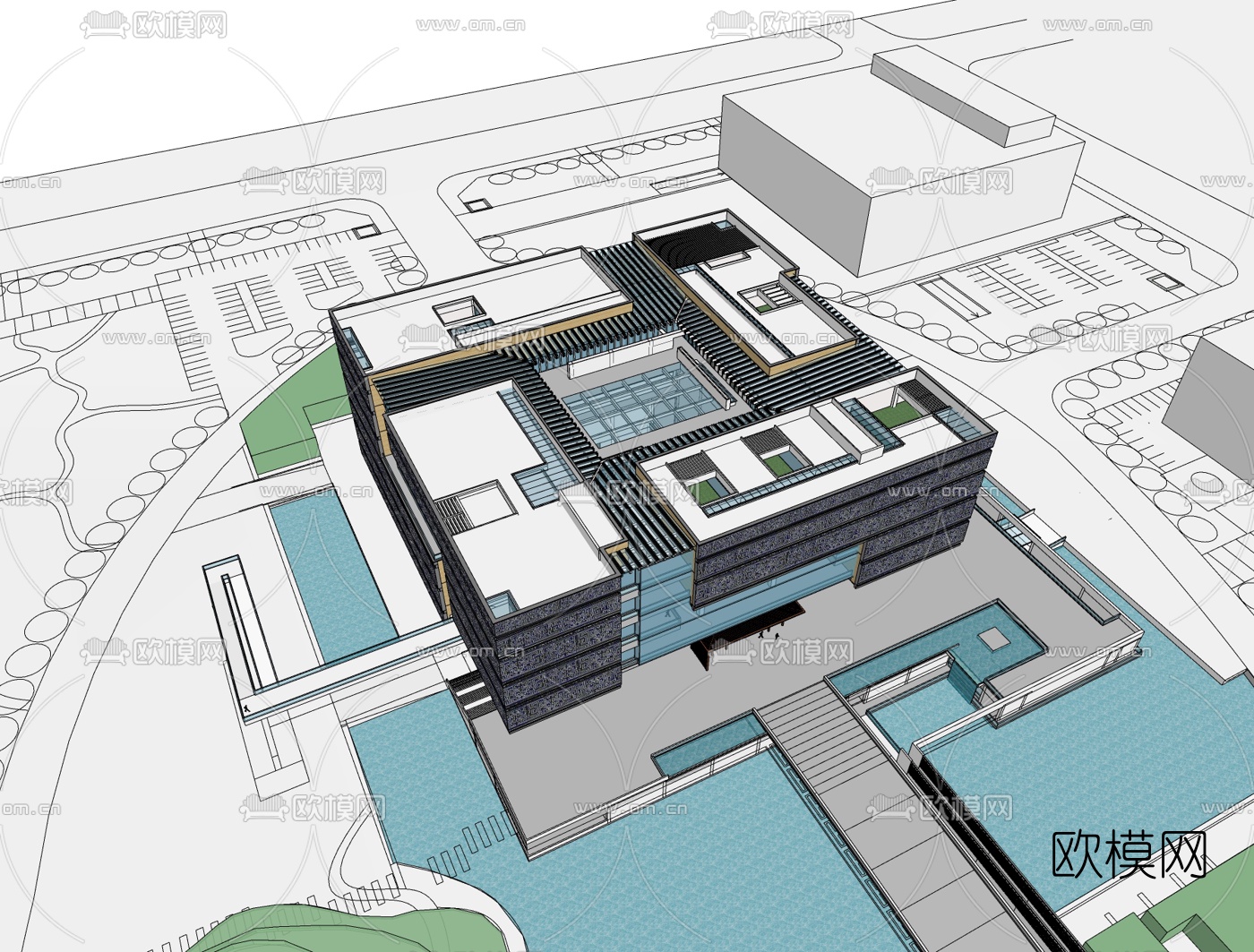 中式博物馆免费su模型下载（渲染图1）