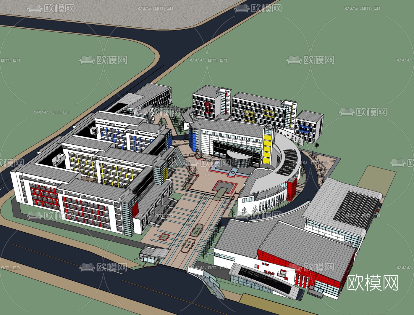 现代学校规划免费su模型下载
