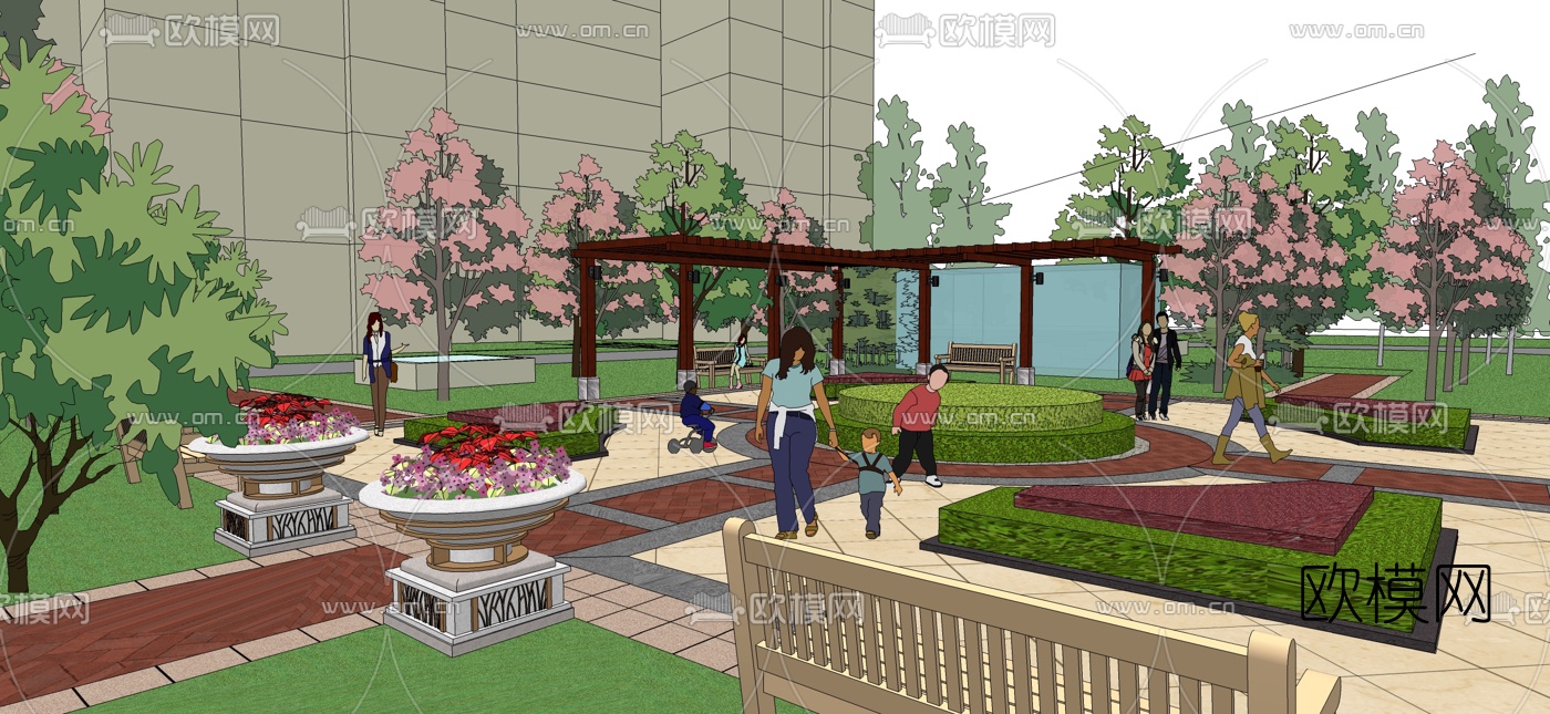 欧式公园景观免费su模型下载