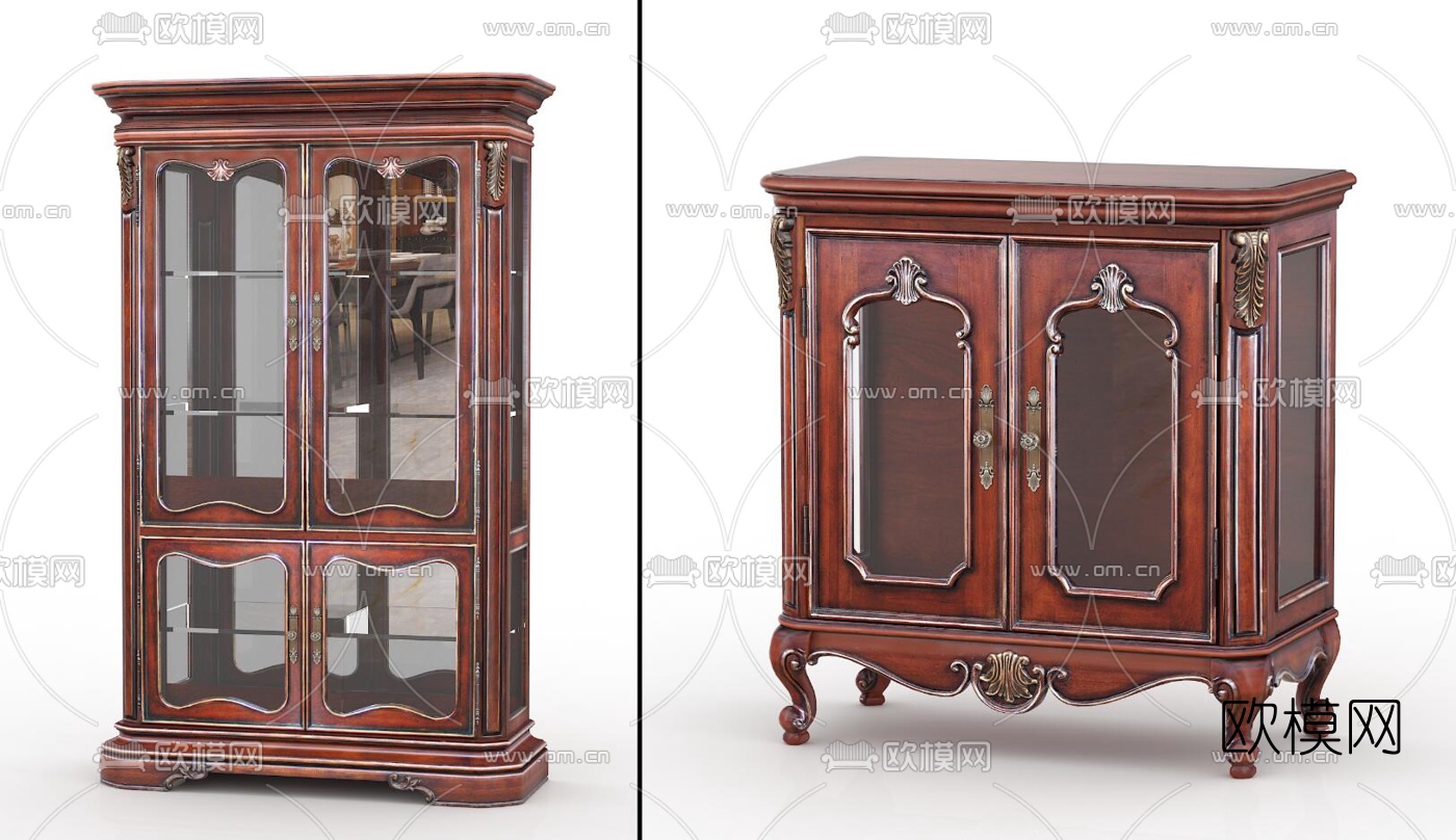 欧式古典装饰柜边柜3d模型下载
