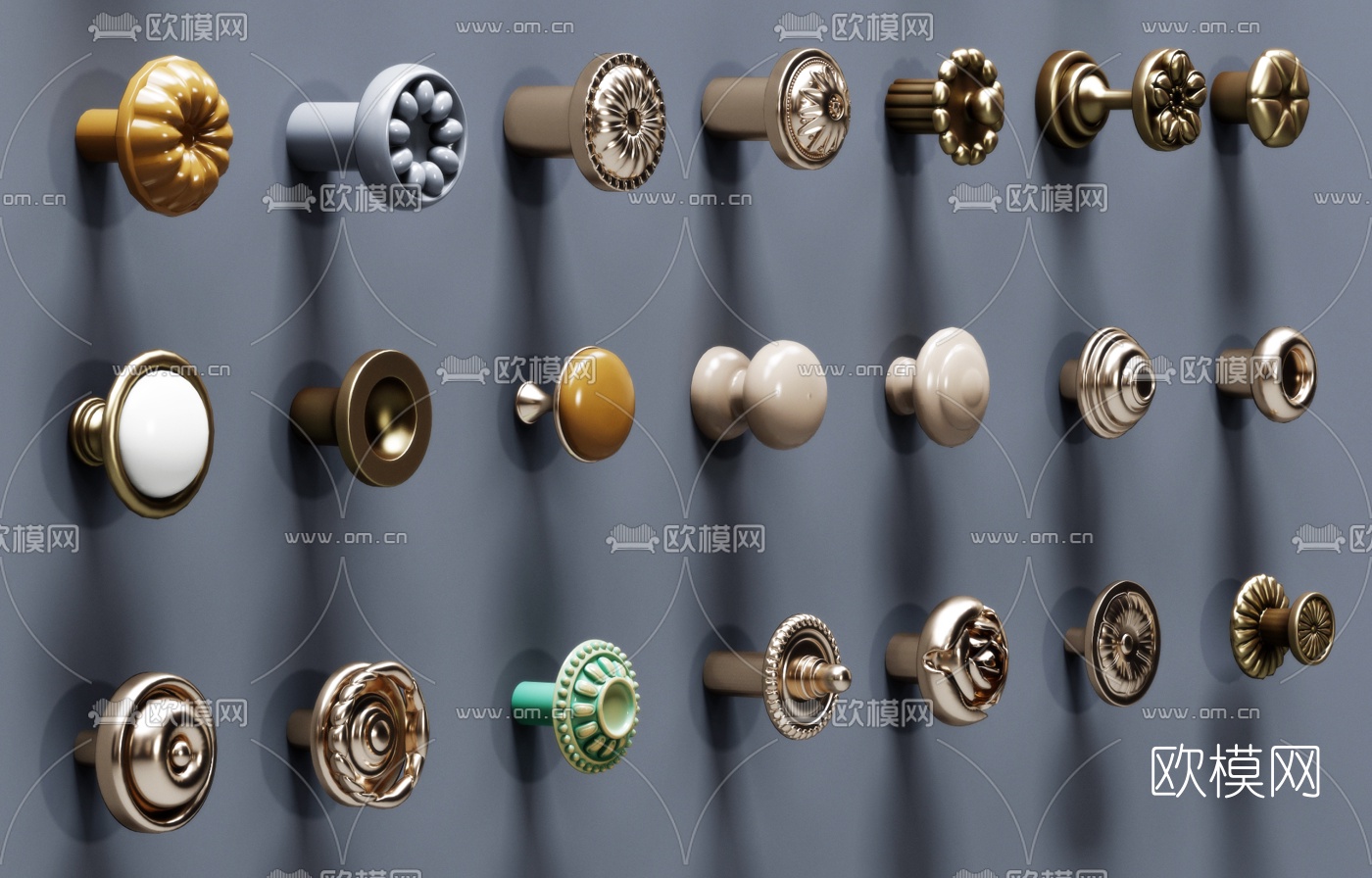 欧式拉手把手组合3d模型下载（渲染图2）