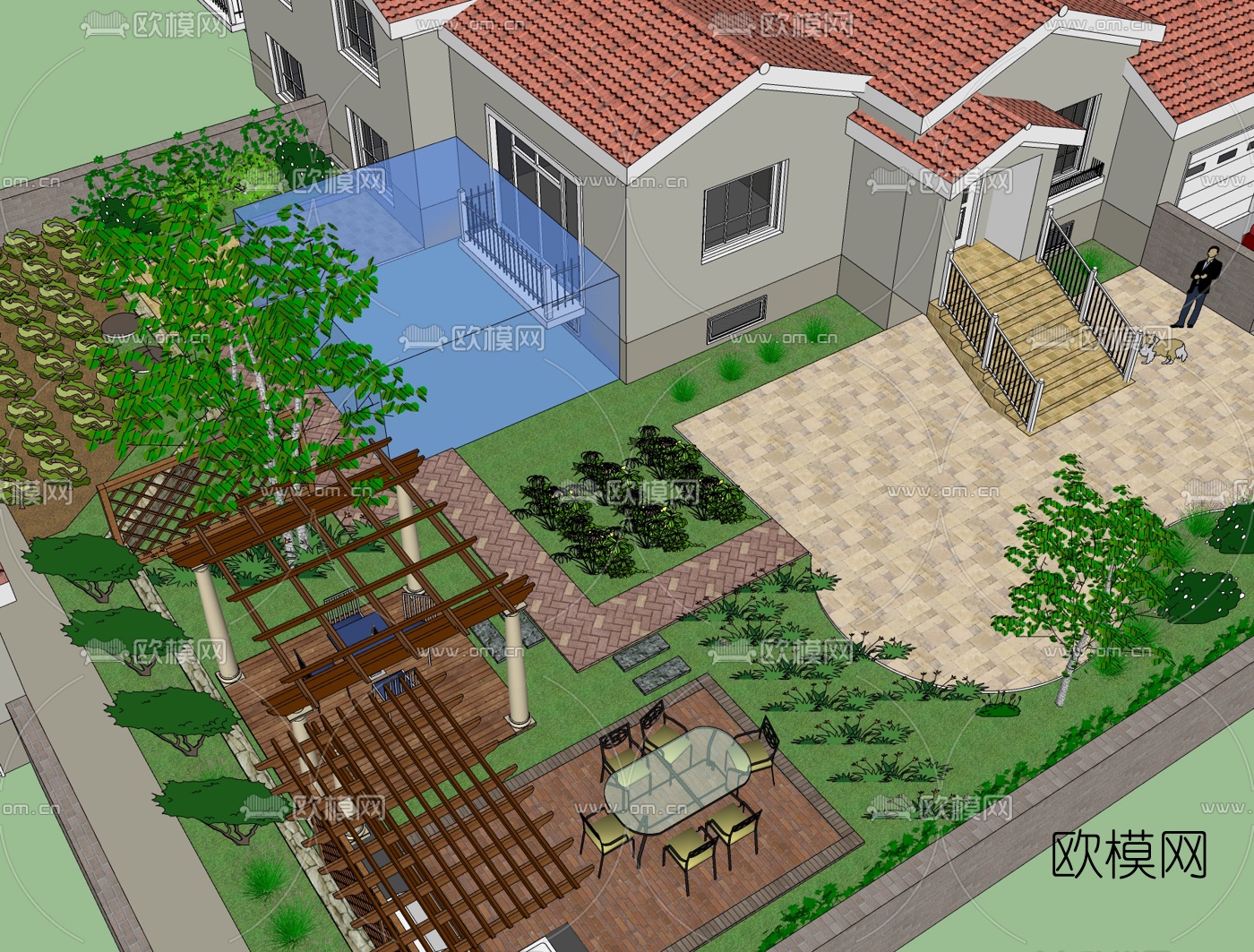 欧式庭院花园免费su模型下载