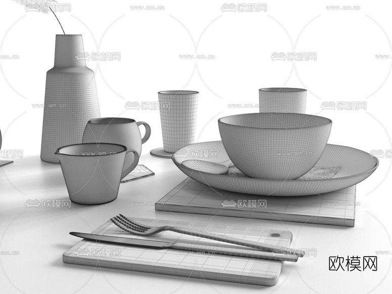 现代餐具组合3d模型下载(渲染图4)
