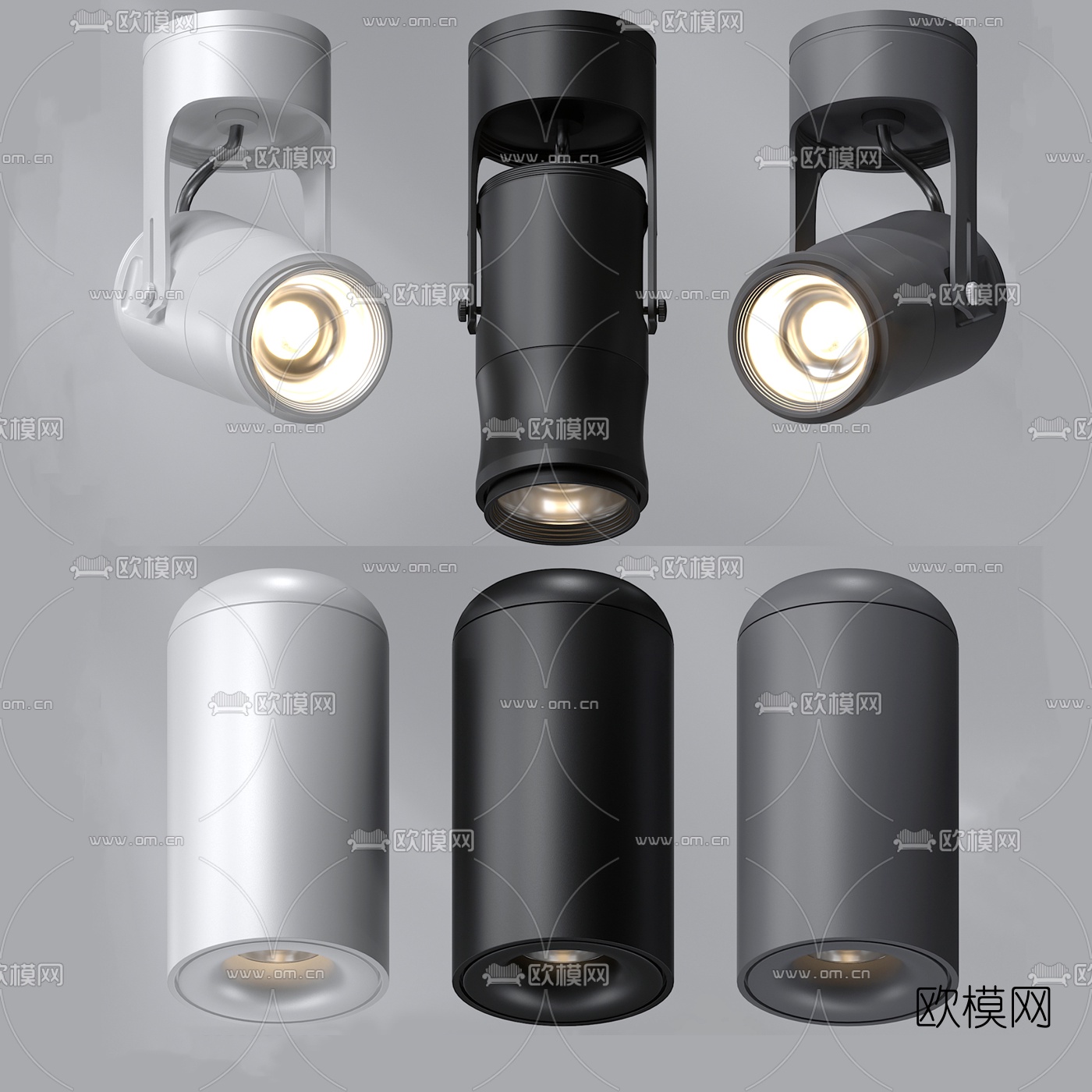 现代射灯筒灯组合3d模型下载