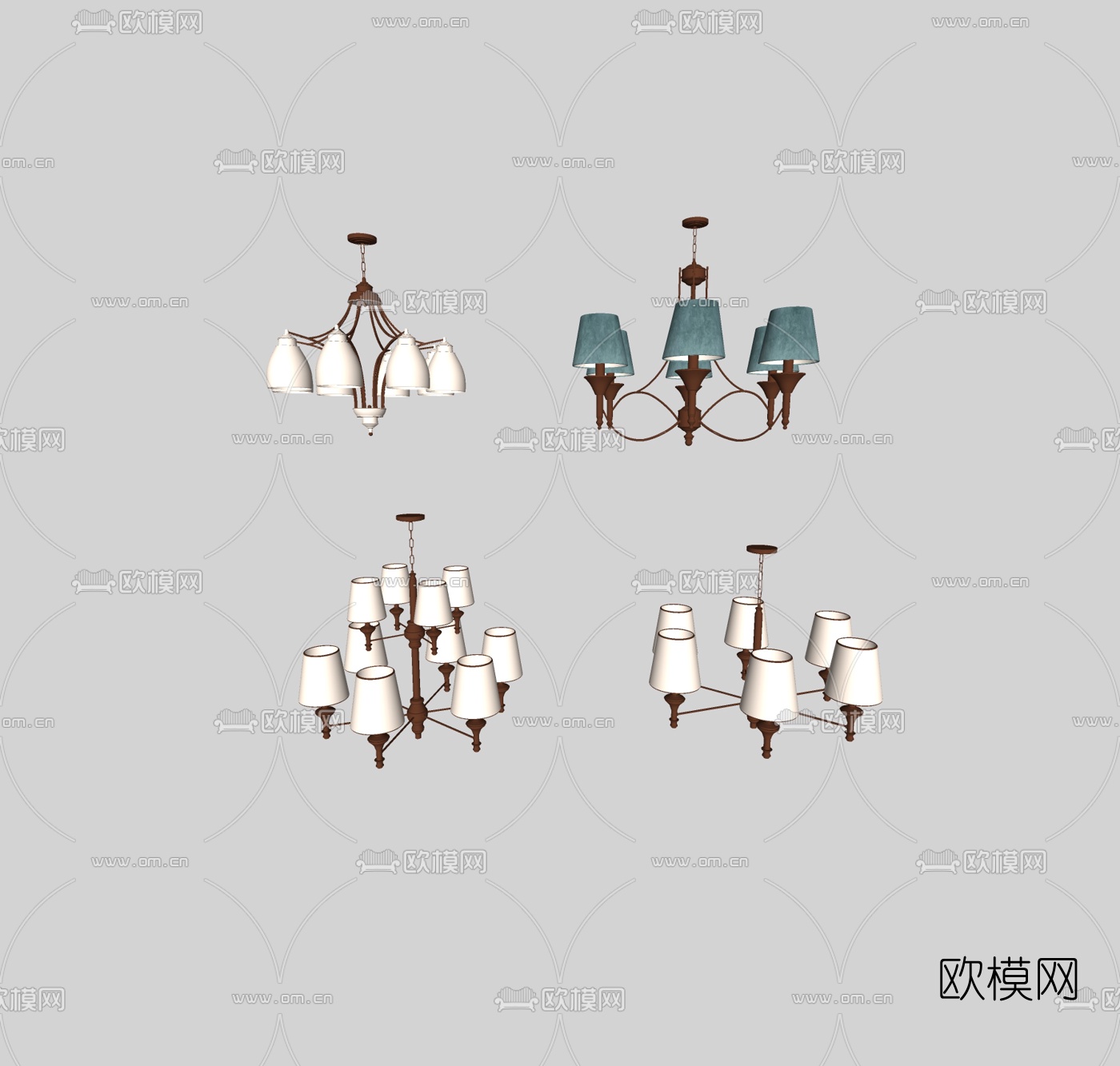美式多头吊灯su模型下载