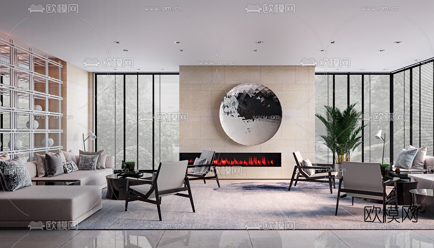 朴悦设计 新中式售楼处洽谈区3d模型下载