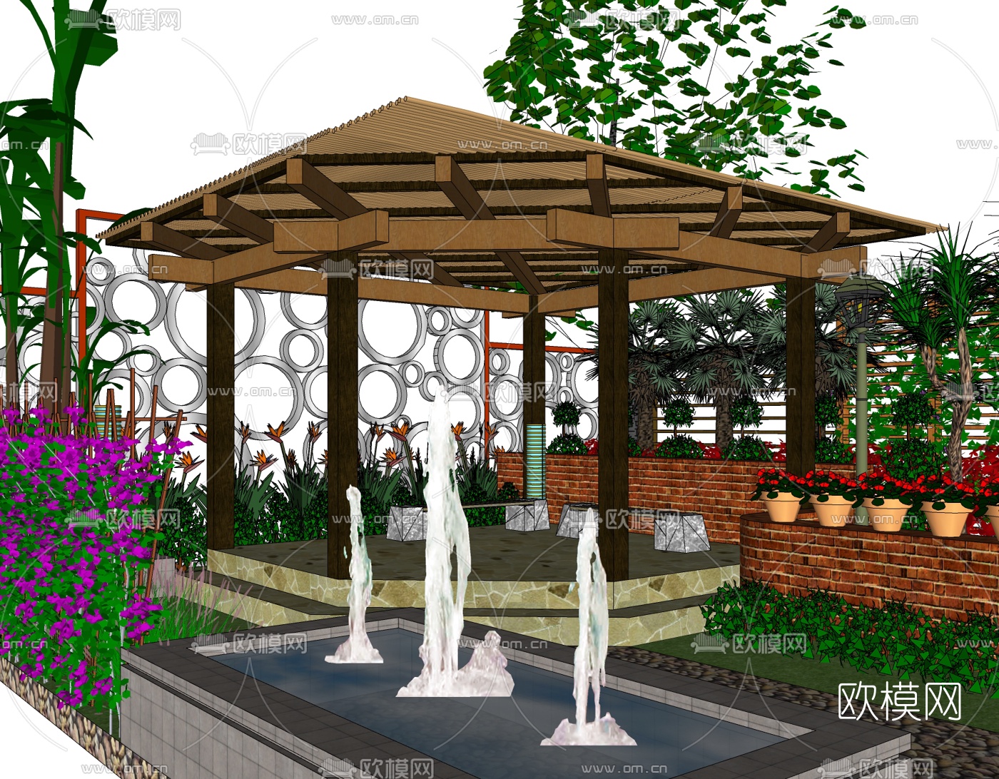 欧式庭院花园免费su模型下载