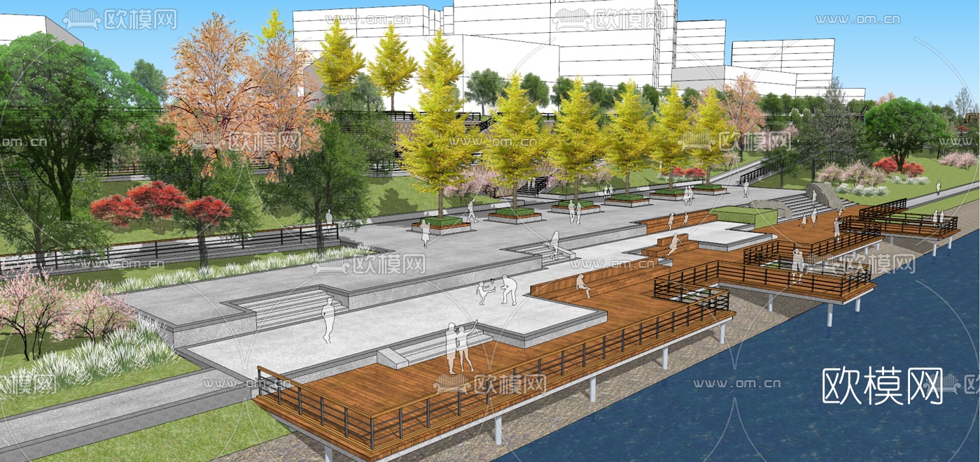 现代滨水景观su模型下载（渲染图3）